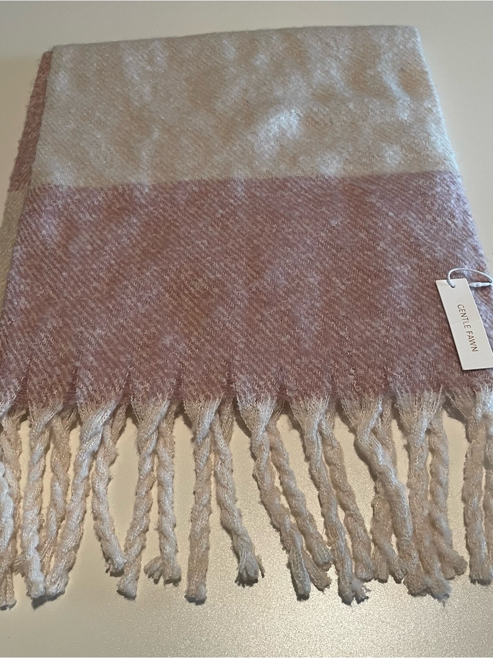 Gentle Fawn Blush Pink Knit Scarf with Fringe